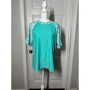 Old Navy XXL Swim Rashguard Top Bundle – Turquoise & Black Mixed Print